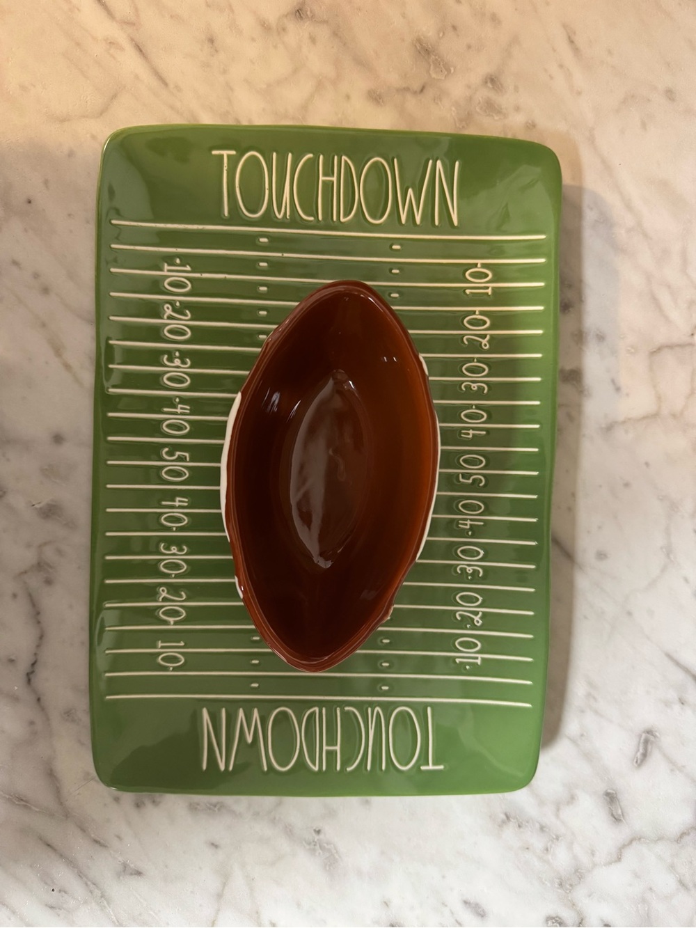 Rae Dunn Touchdown Ceramic Serving Platter and Football Dip Bowl
